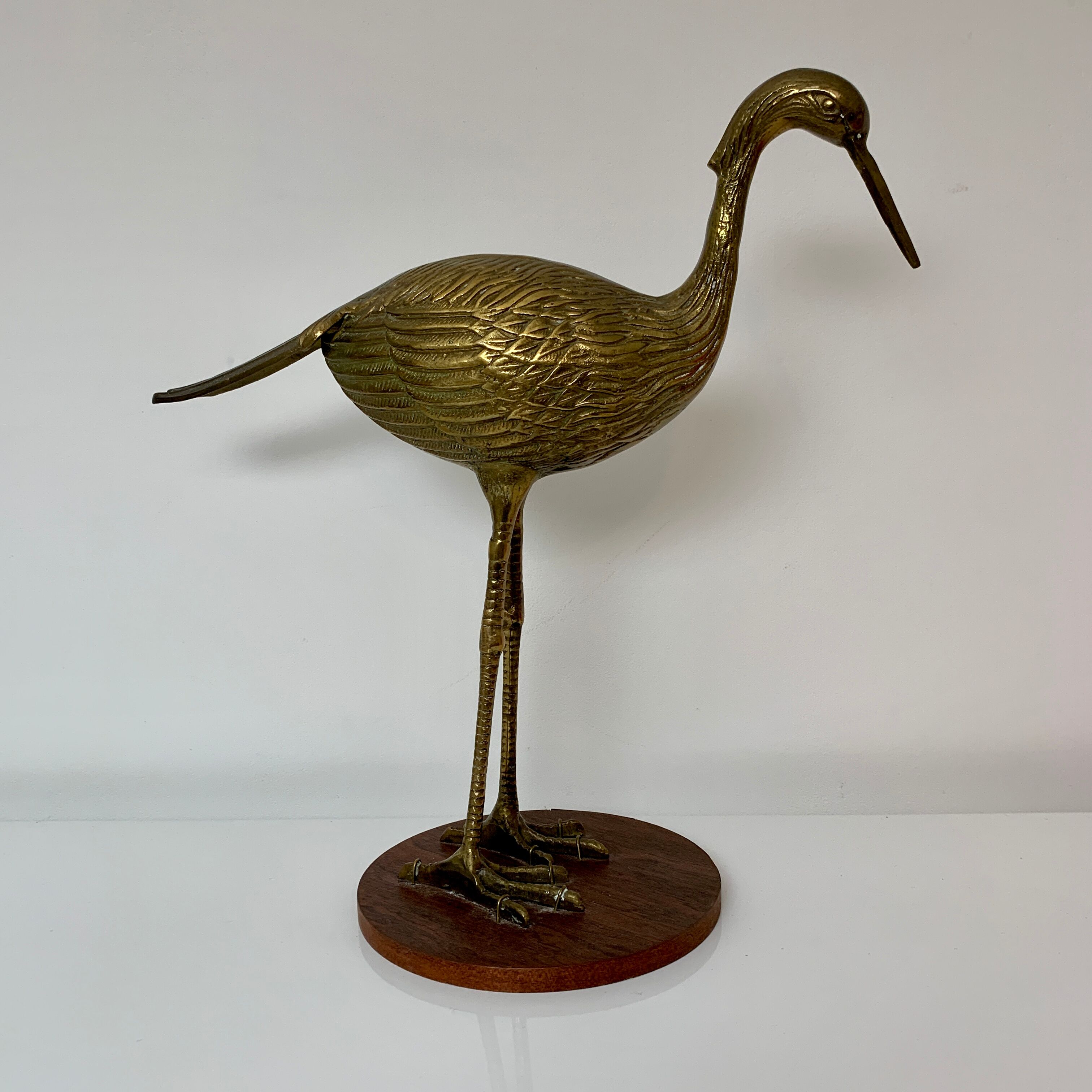 Sculpture subject vintage heron bird in brass