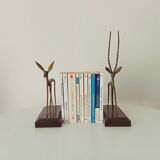 Pair of antique bookends in solid oak and brass from the 1960s