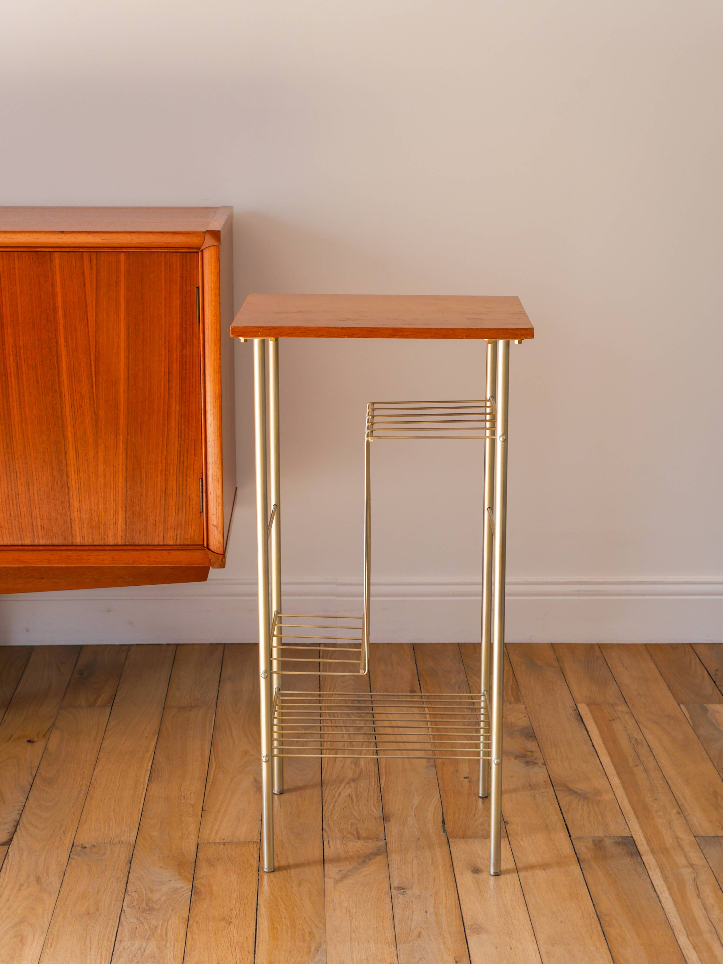 Vinyl rack in teak and gilded brass, 1950