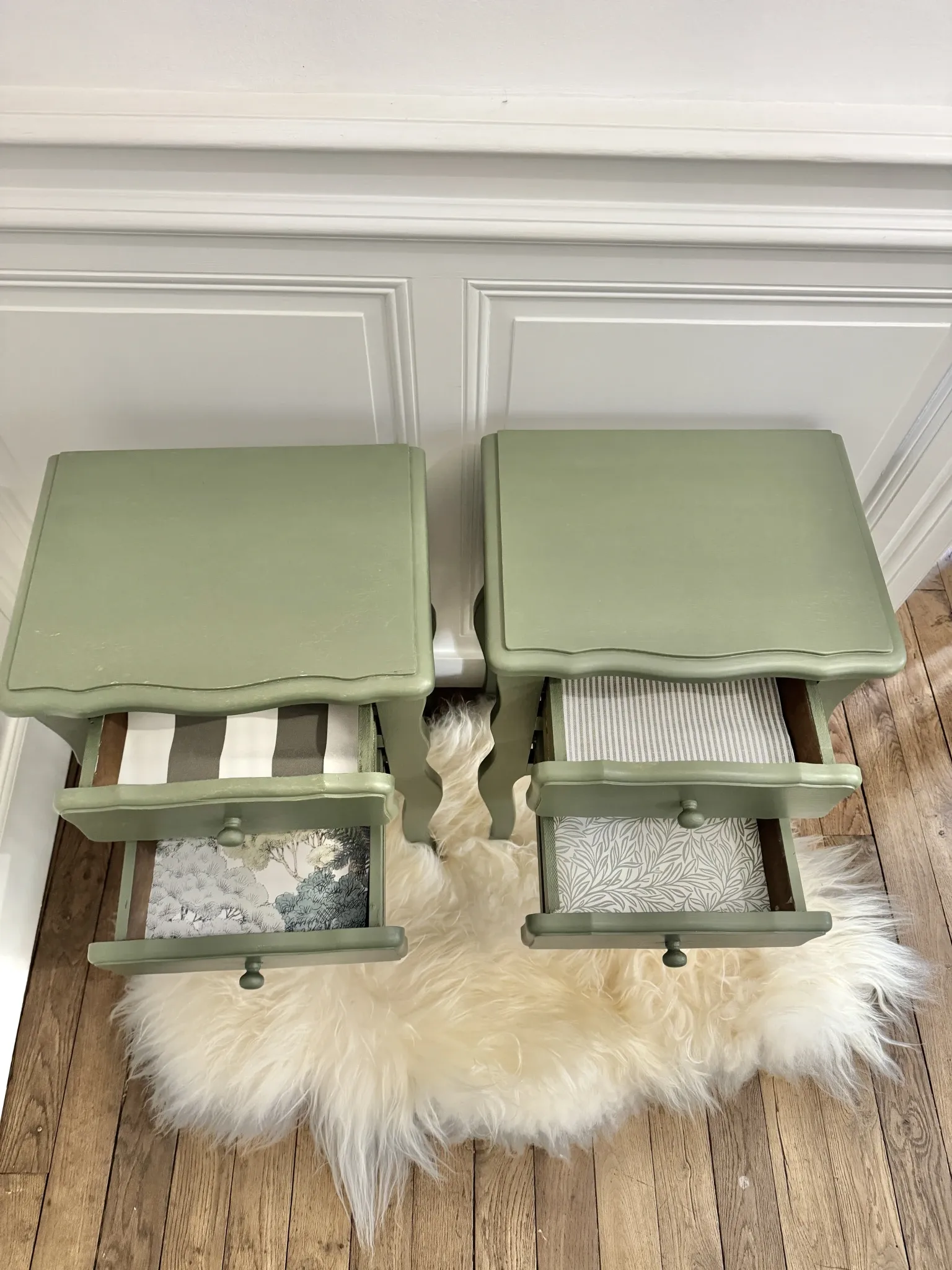 pair of wooden bedside tables