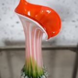 Murano blown glass soliflore vase in the shape of a green and red Calla flower
