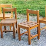 Set de 4 chaises des années 70 brutalistes en chêne