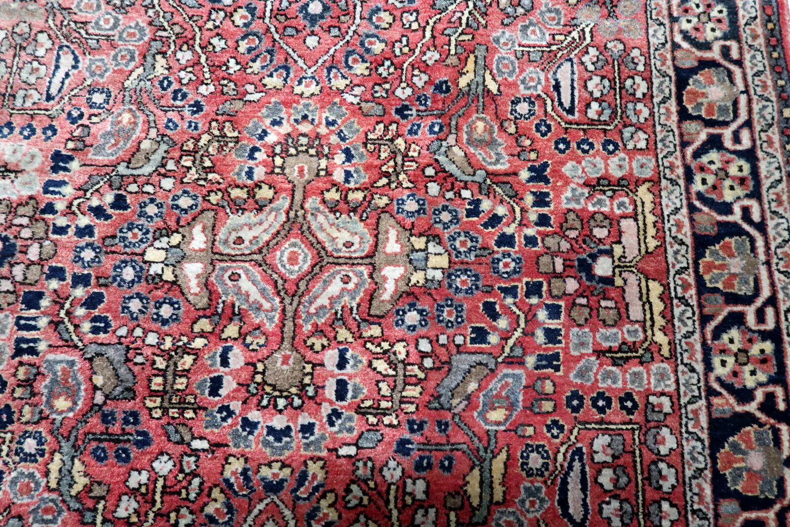 Vintage Persian Hamadan handmade rug 3.3' x 4.11' 1950s - 1C1213