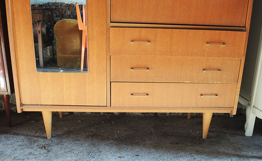 Old wardrobe-secretary in light solid wood