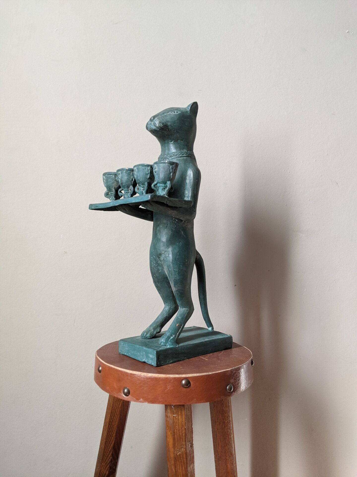 Antique metal cat candlestick