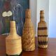Trio de bouteilles vintage corde et osier