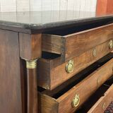19th century Empire chest of drawers in cherry wood and black marble