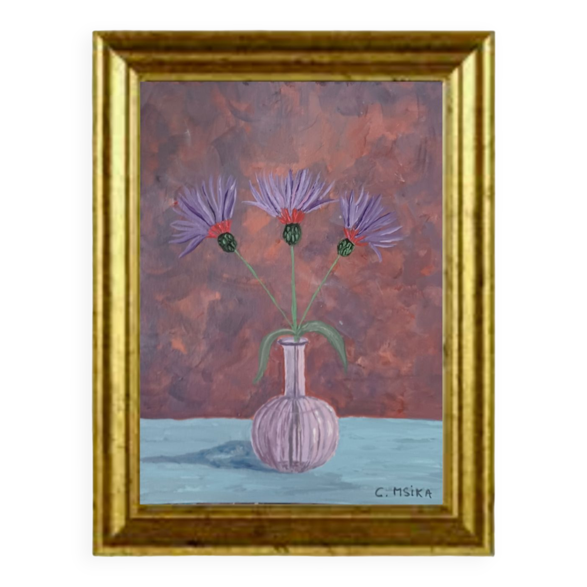 Peinture (13x18) représentant des bleuets