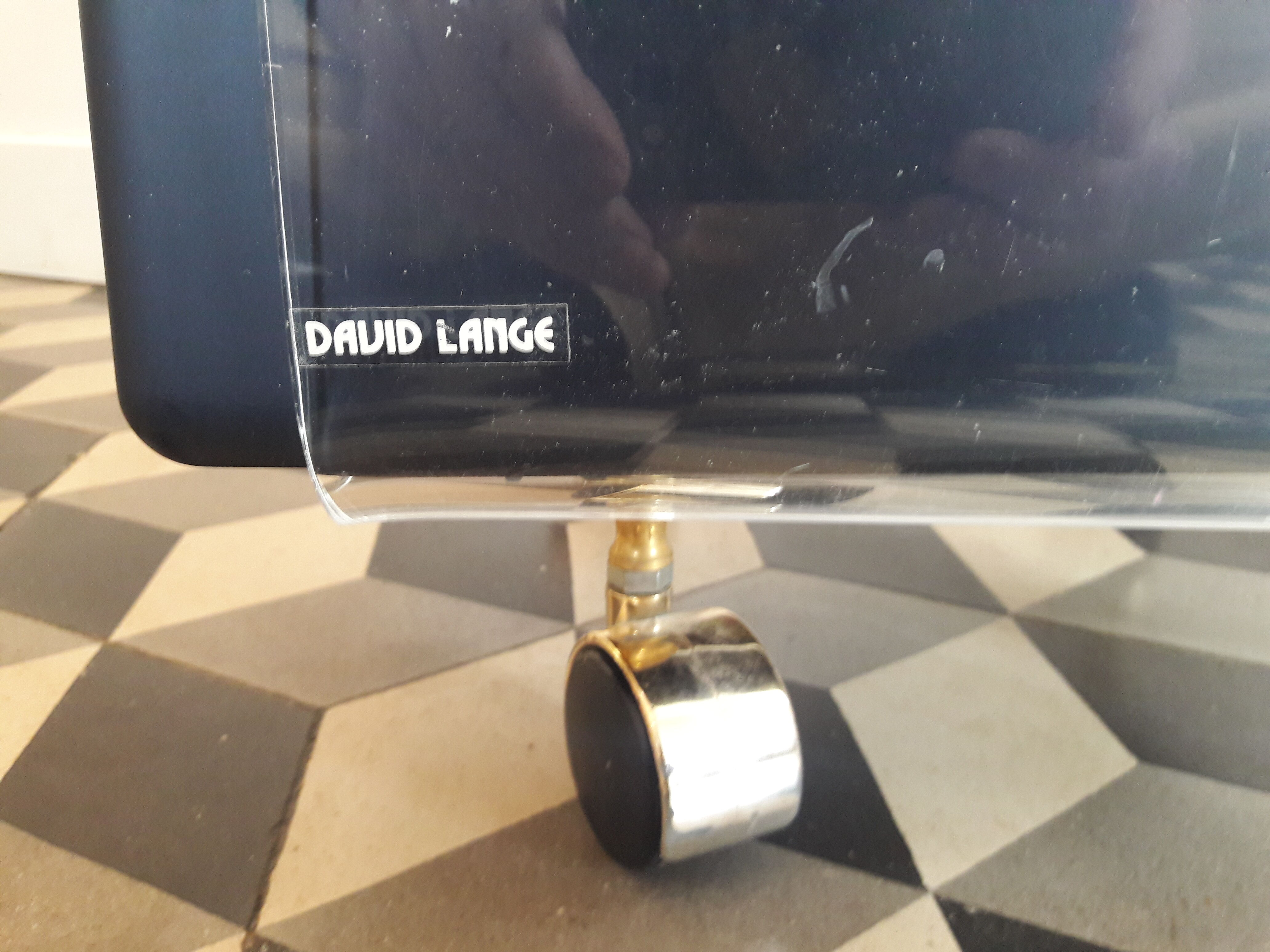 Bedside coffee table David Lange on wheels Plexiglass