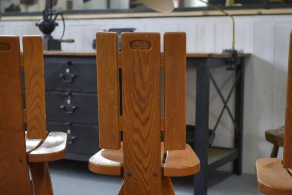 Set of 5 solid oak chairs by Seltz Manufacture 1970's