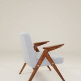 Fauteuil Lounge Vintage Bouclè Bleu Bébé Noyer Foncé, 1960