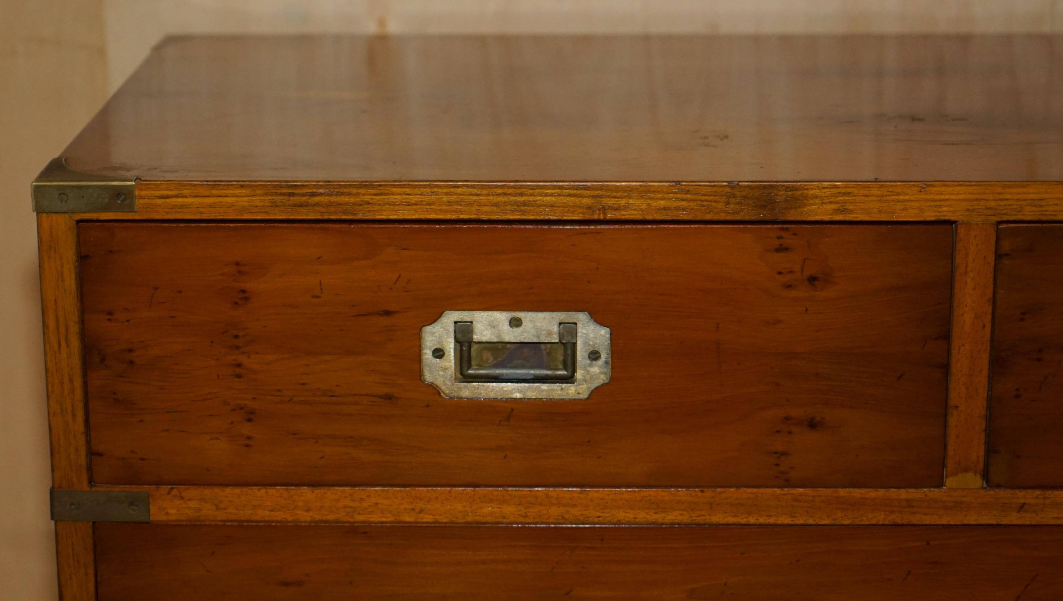 Vintage military campaign chest of drawers in burr yew wood.