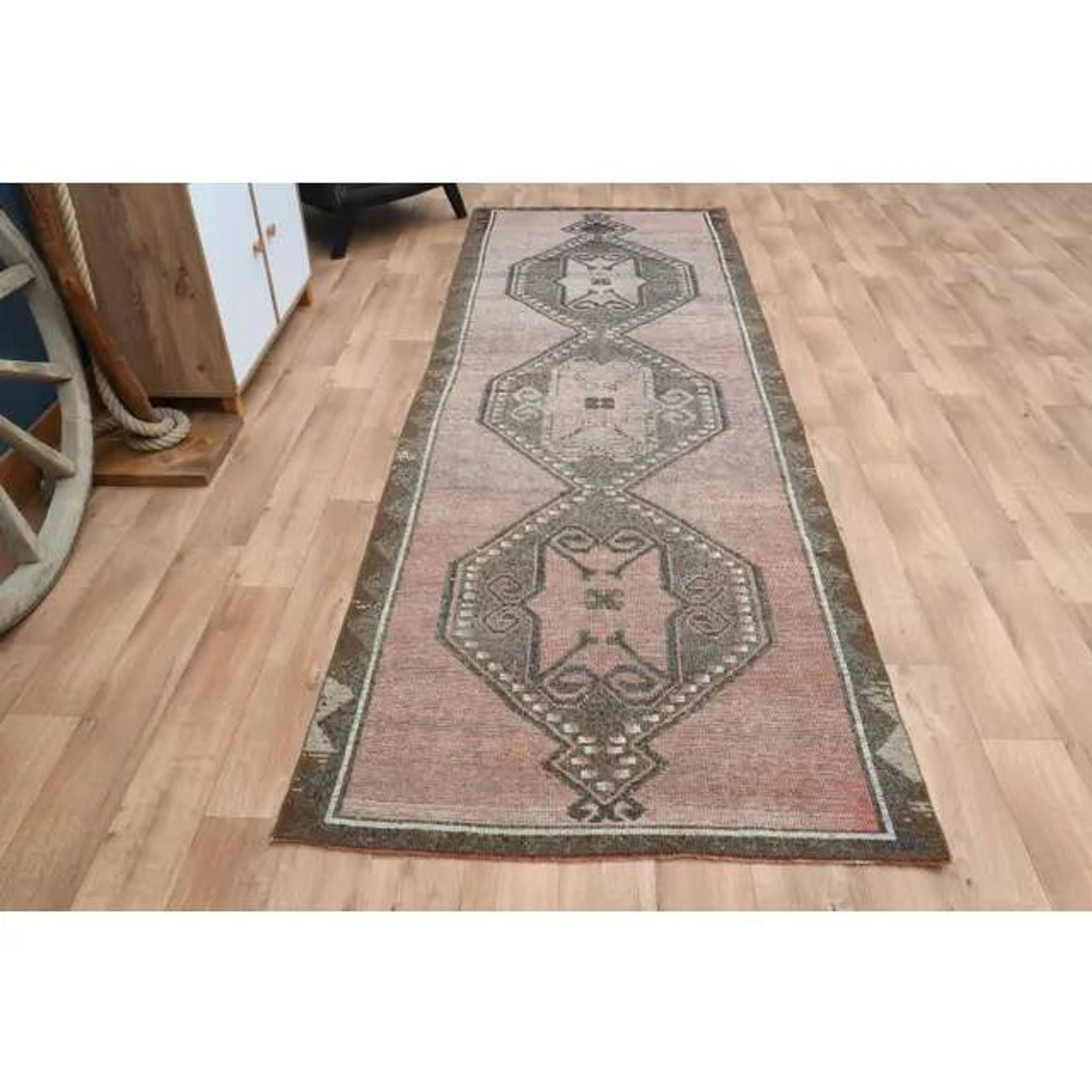 Vintage Turkish Handmade Wool Oushak Runner Rug 121x352