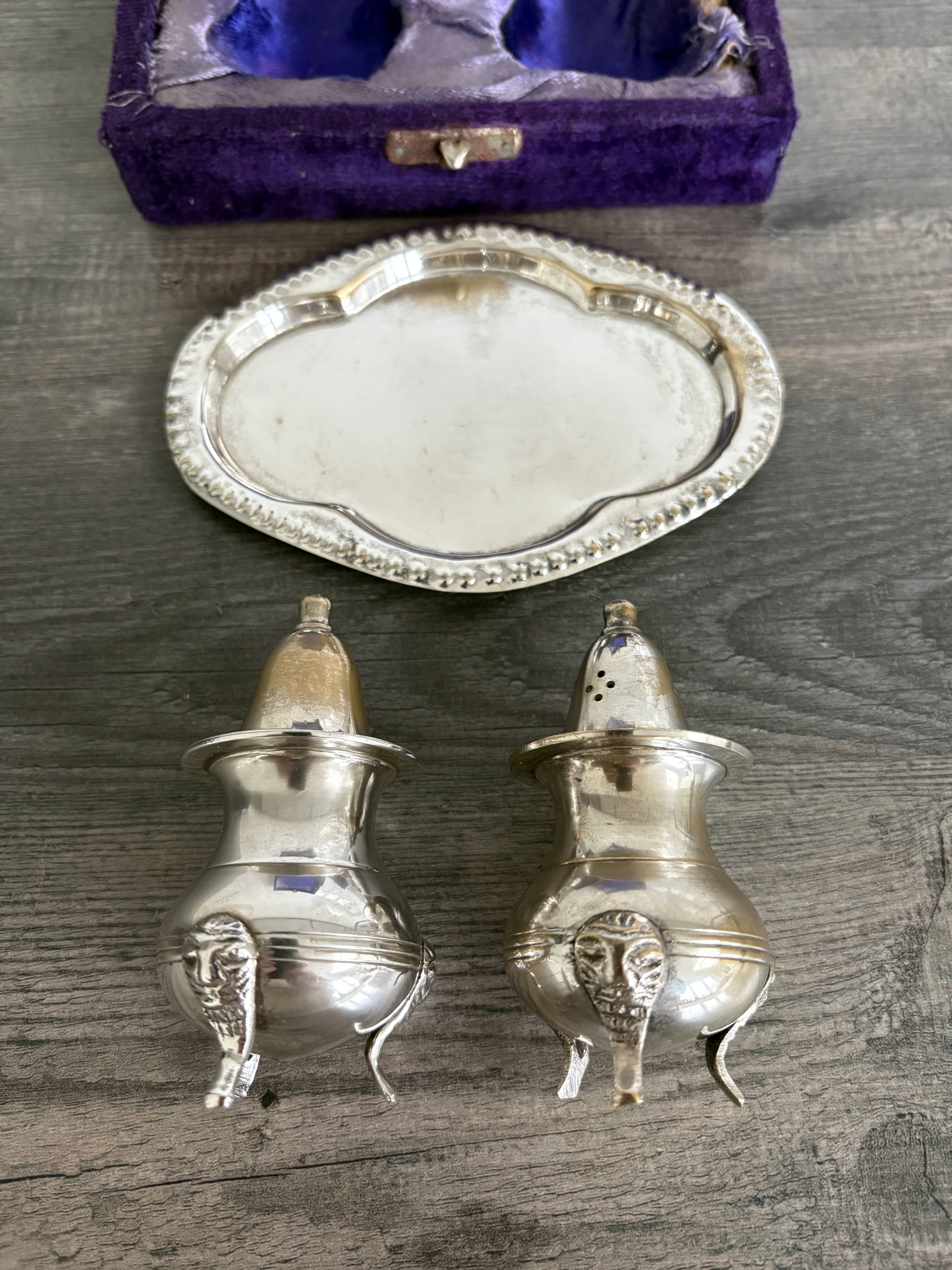 Vintage Salt and Pepper Shaker Set on Tray