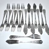 Vintage fish cutlery set 8 forks + 8 knives + deetjen rocaille louis xv service n°25