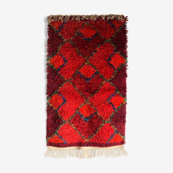 Vintage Swedish Red High Pile Rya Rug