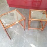 Tables gigognes en bambou rotin et verre