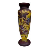Multilayer glass vase etched with acid – Floral decoration in Art Nouveau style