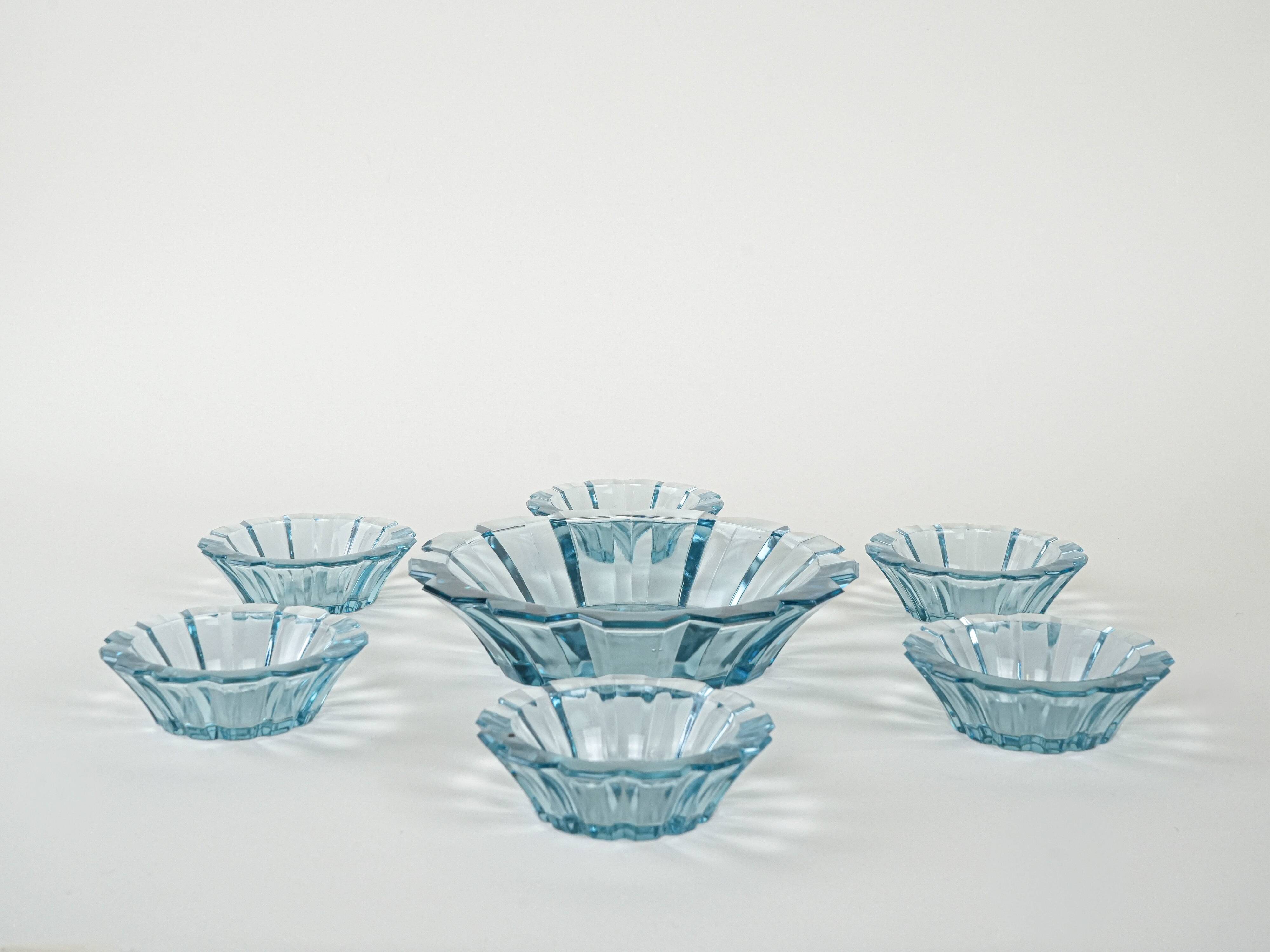 Set of glass bowls, Italian design, 1970s, made in Italy