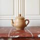 Vintage stoneware teapot and cup, "selfish" tea service, signed
