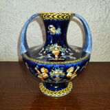 Vase with 2 polychrome handles in Gien earthenware France with Renaissance decoration 1938
