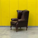 Vintage Brown leather chesterfield wingback armchair