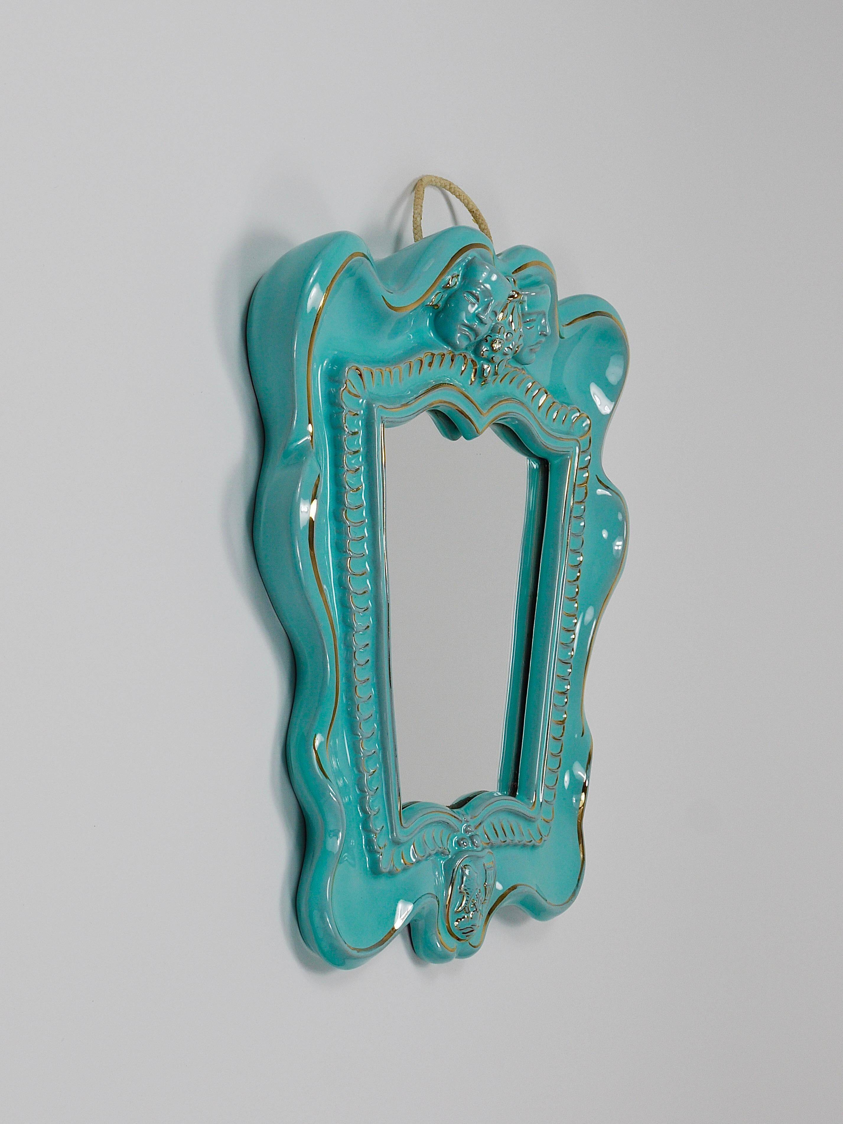 Art Deco wall mirror Theatre in terracotta by Gmundner Keramik, Austria, 1930s