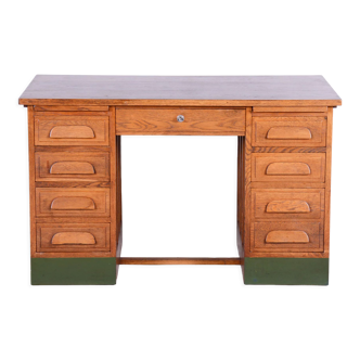 Restored Art Deco Solid Oak Writing Desk Made in the 1930s, Czechia