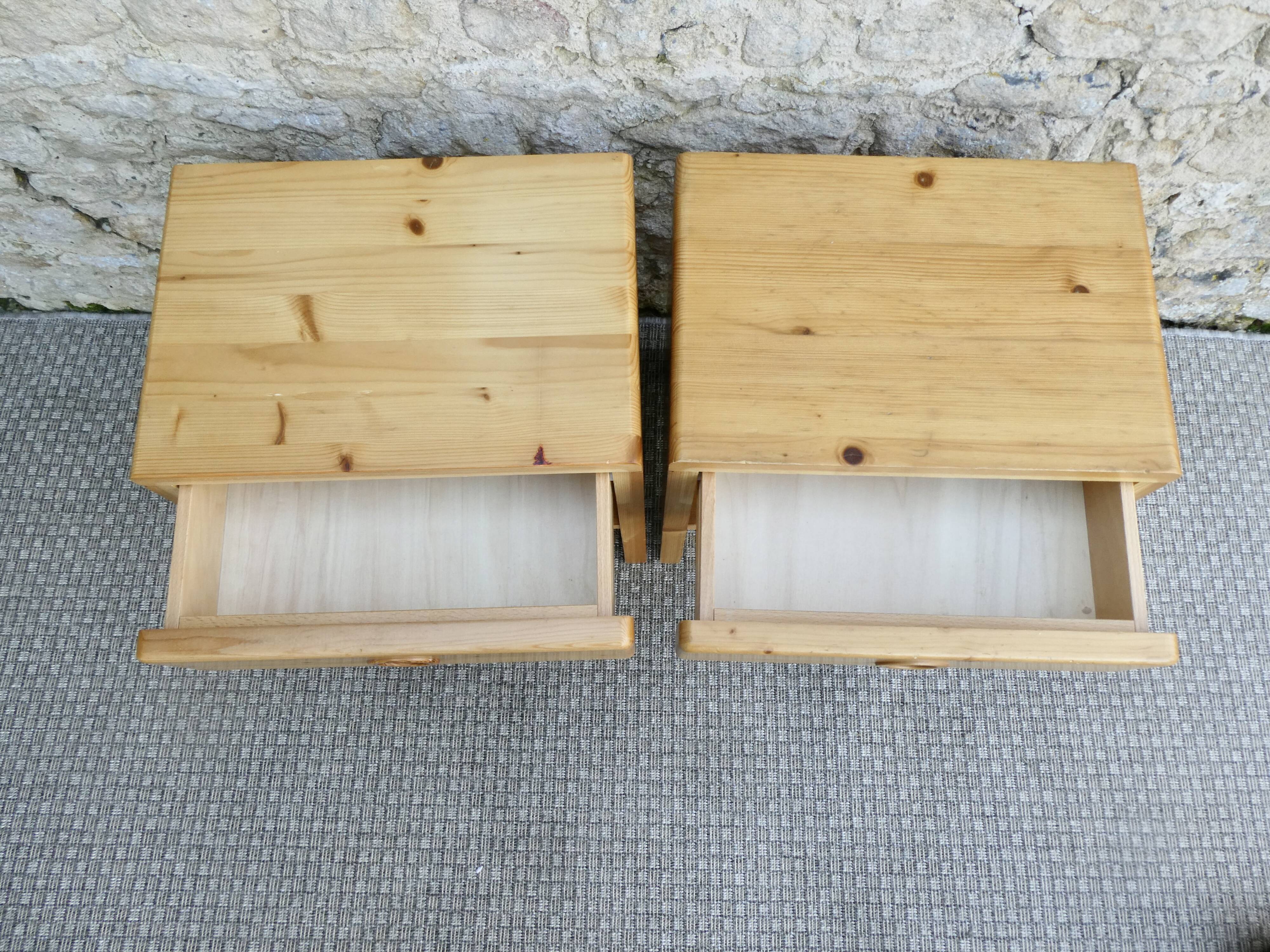 Pair of pine bedside tables from Les Arcs by Charlotte Perriand, 1960s-70s