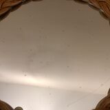 Old round mirror wicker rattan varnished