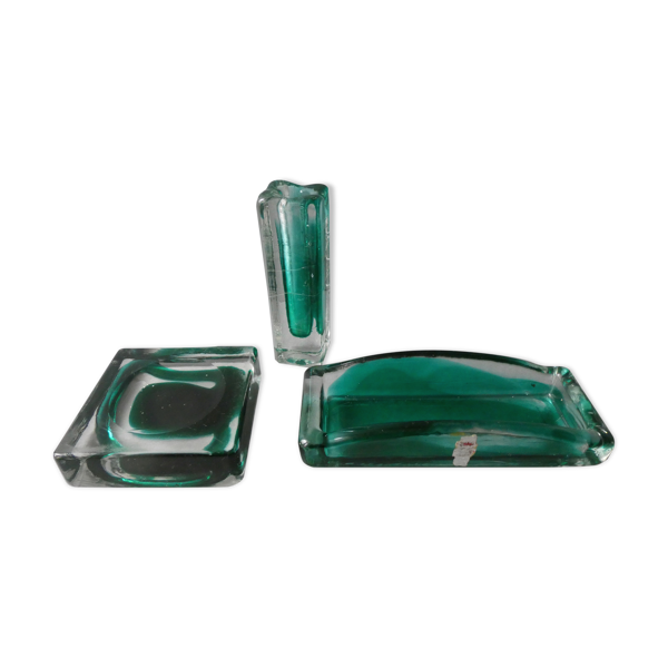 Ensemble de bureau en verre bi-couche, années 80