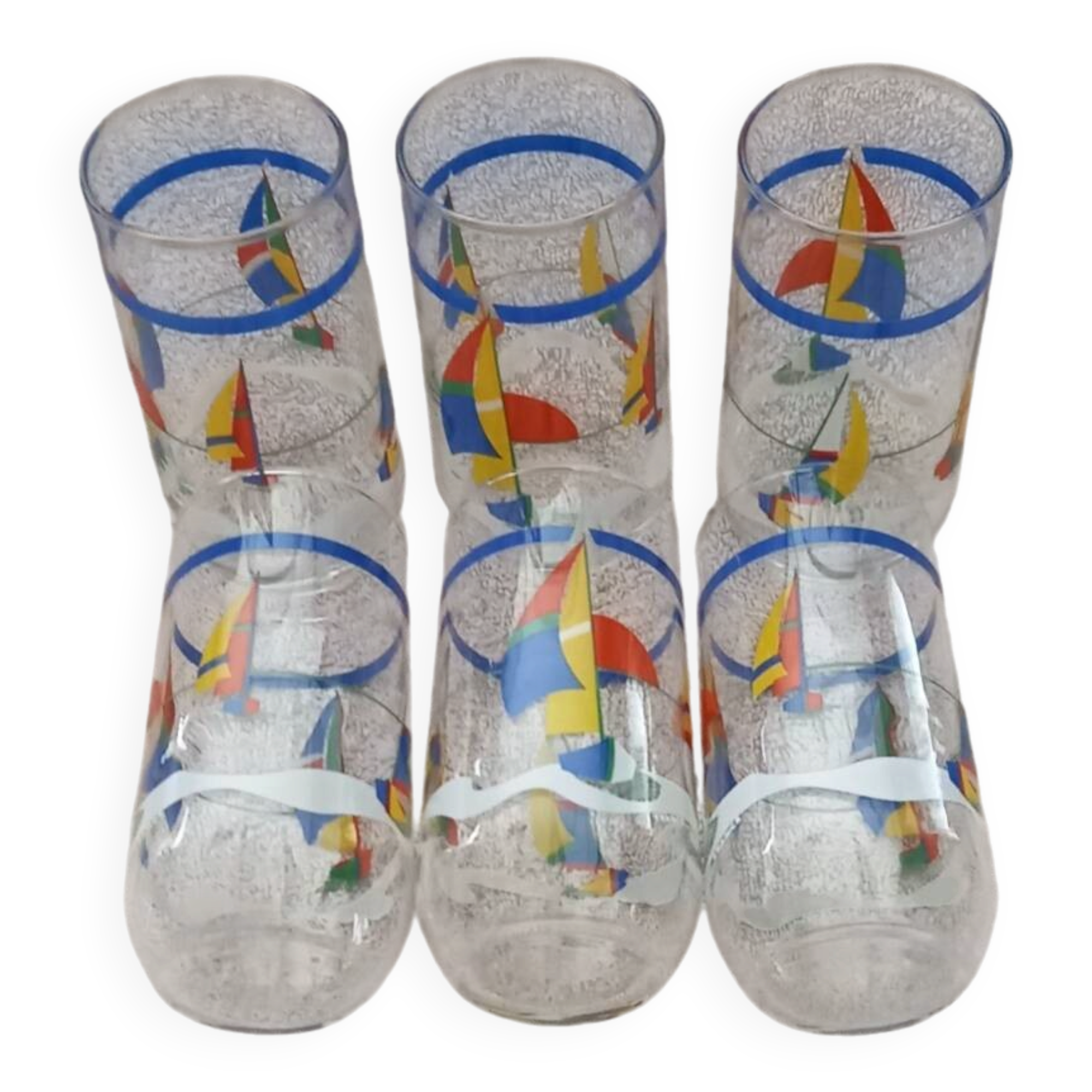 set of 6 large orangeade glasses juice glasses boats seaside