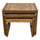 Set of 3 nesting tables in teak with tiled tops.