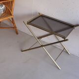 Serving tray, vintage serving tray in smoked glass and gold metal