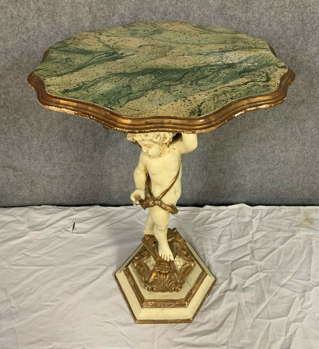 Ceremonial table with cherub in lacquered wood and gilded wood around 1900