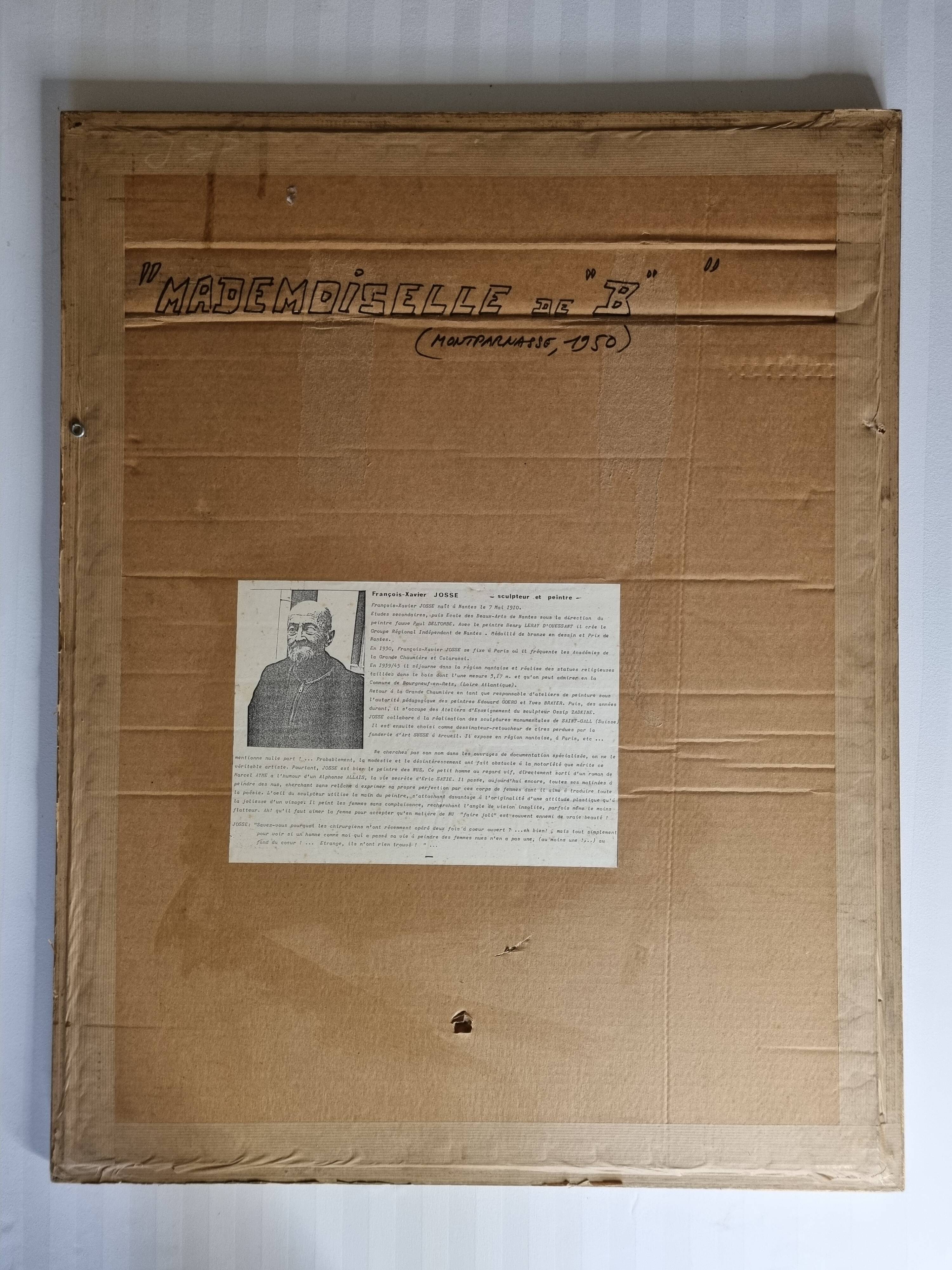 Nude study "Mademoiselle de B", signed by François Xavier Josse, 50s, 80 x 63 cm