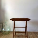 Rattan console exotic wood vintage removable tray 70s