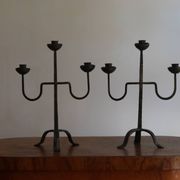 Pair of brutalist bronze candelabra, 1960s