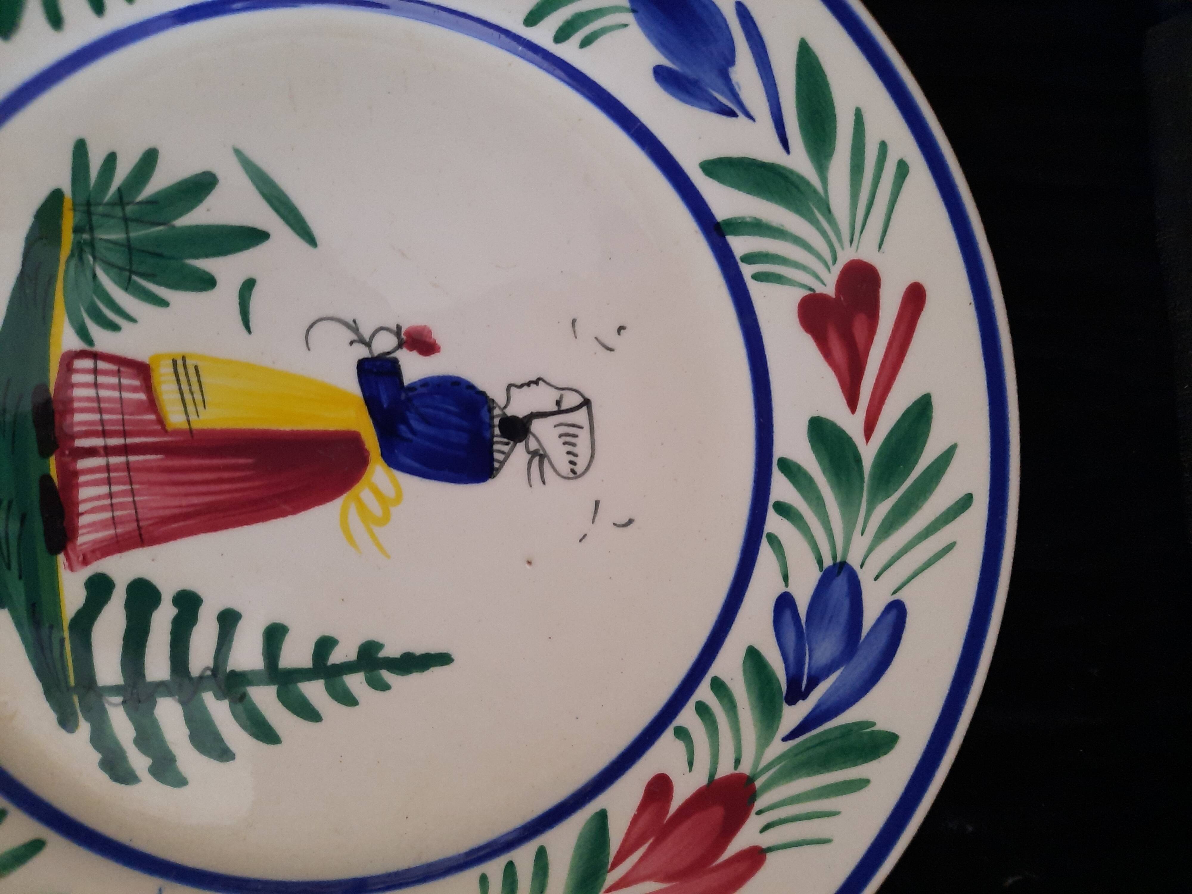 Large HB Quimper Plate Breton Decor Hand-Painted Vintage 27cm