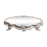 Ancien plateau centre de table en metal argenté patiné blanc shabby