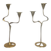 Paire de chandeliers organiques en laiton