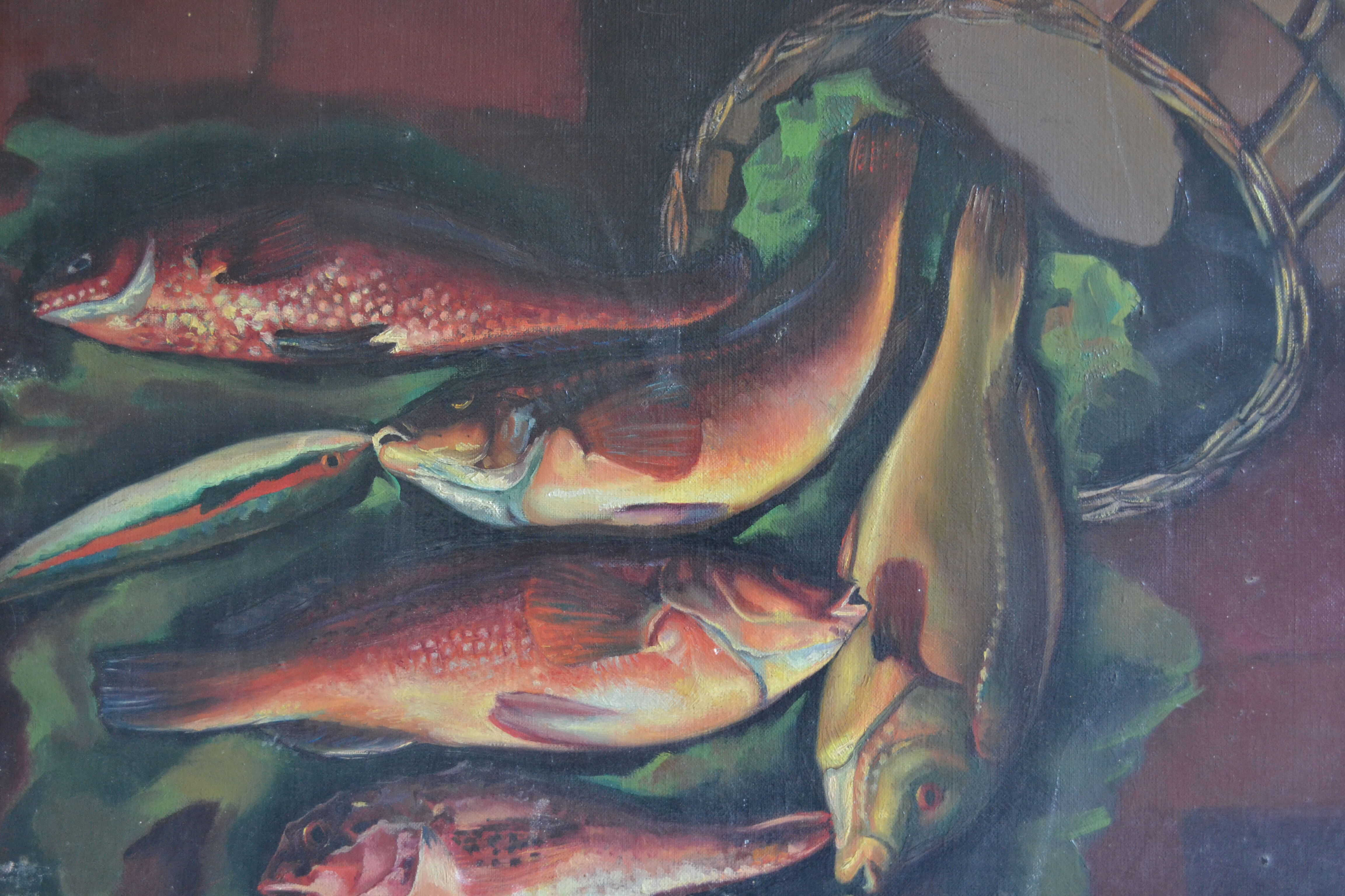 Charles floutard ( 1926 2006 ) still life with fish hst 61 x 50 cm
