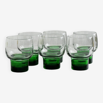 6 verres à liqueur, verrines rétro pied vert.