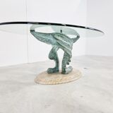 Travertine and bronzed coffee table, 1980s