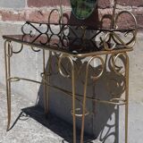 Dressing table and chair in gilded metal and opaline glass.