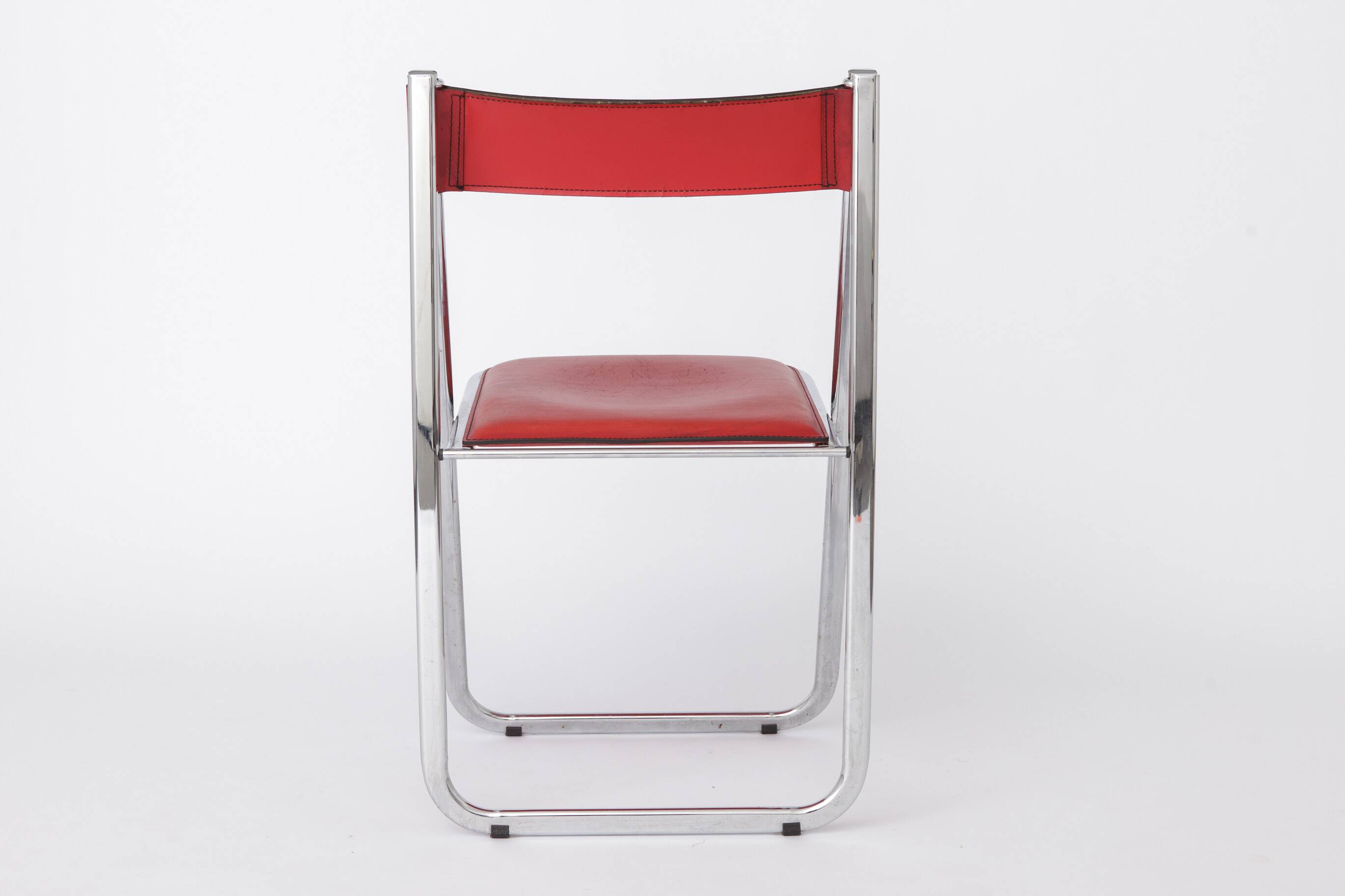 Tamara Folding Chair by Arrben Italy 1970s | Chrome Frame & Red Leather |