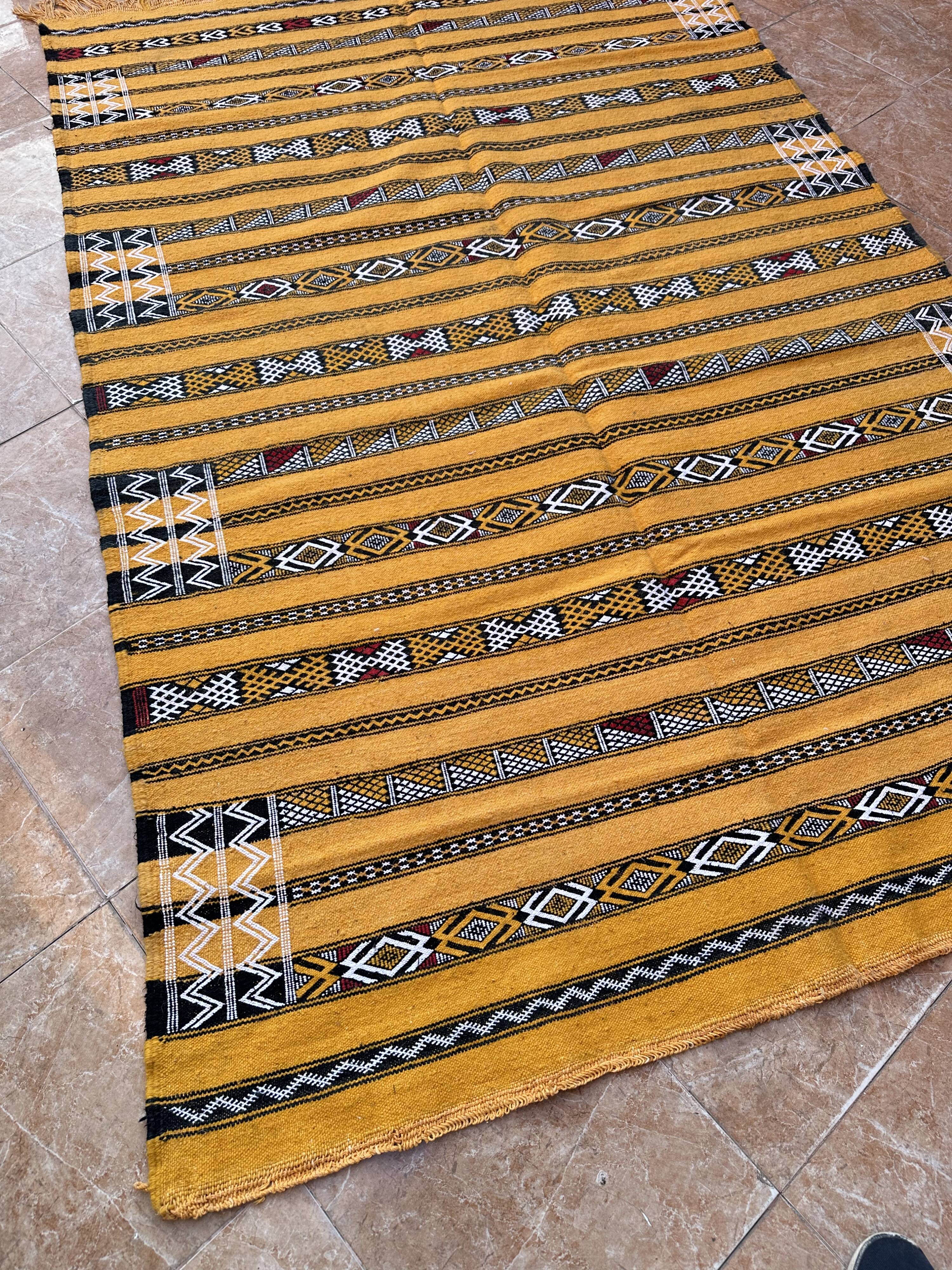 Handmade yellow Berber Kilim rug 226 x 150
