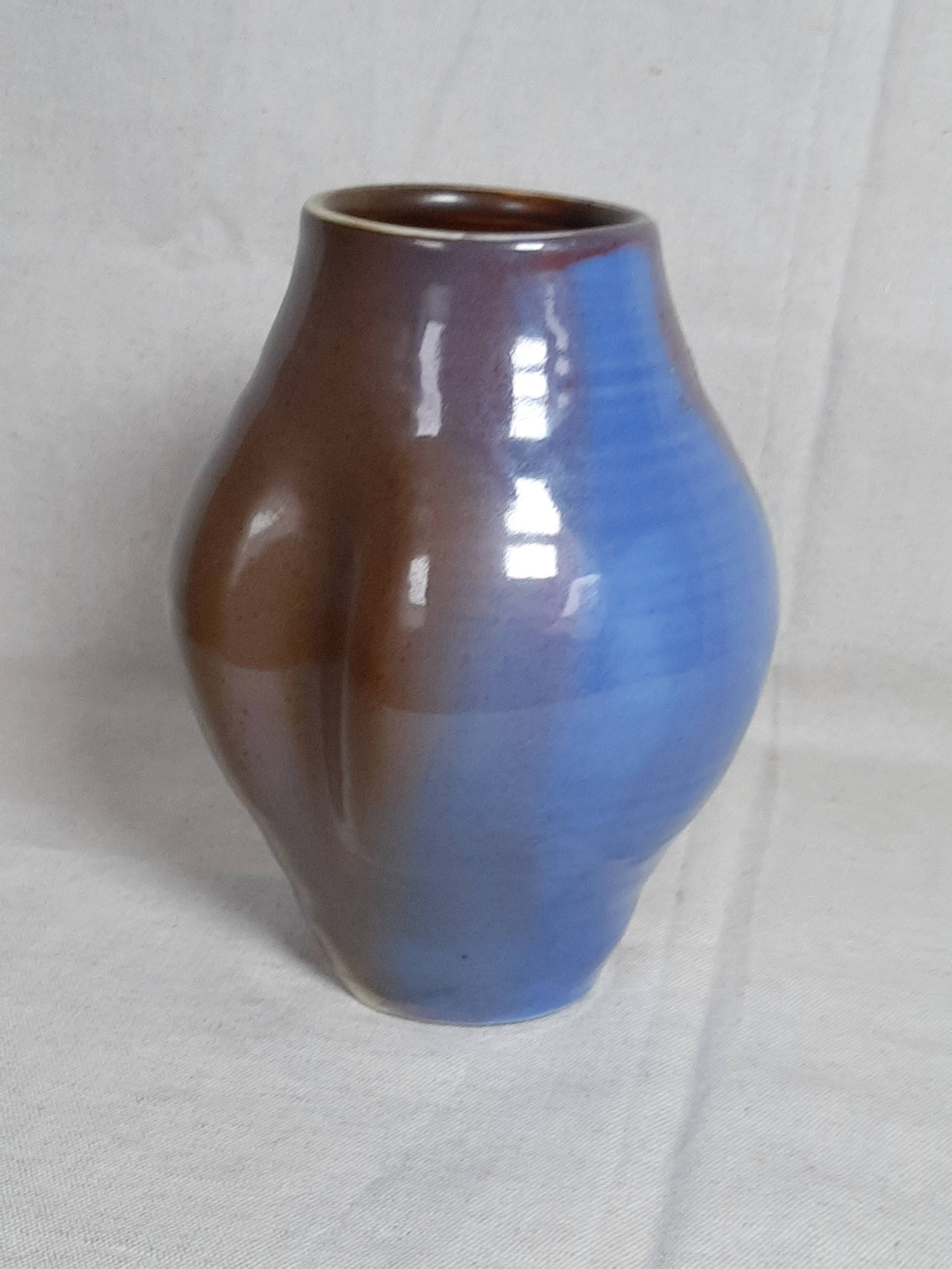 Blue and brown ceramic vase from the 1980s.
