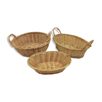 Set of 2 wicker baskets and 1 wicker style basket
