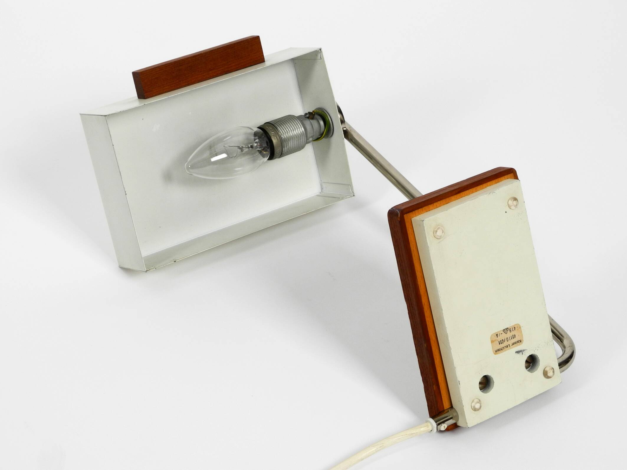 Rare original 1960s Kaiser Leuchten light metal teak table lamp
